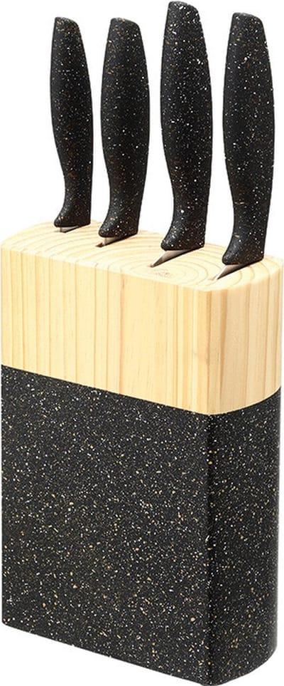 Michelino Messenset met Houten Messenblok – 5-delige Keukenmessenset – Koksmes – Broodmes – Universeel Mes – Schilmes – RVS Keukenmessen