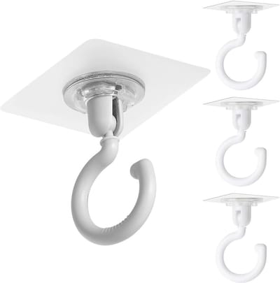 zelfklevende haken plafond extra sterk - 4 stuks zelfklevende transparante plafondhaken zonder boren, waterdichte muurhaken voor badkamer keuken kantoor slaapkamer（Wit）