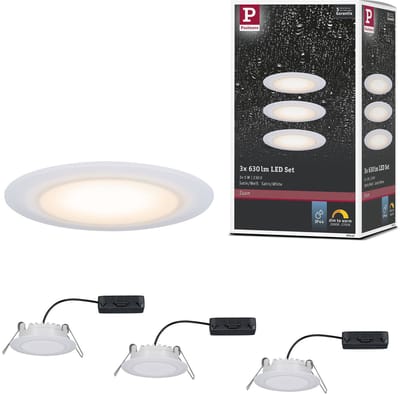 Premium LED-inbouwlamp Dim to Warm Suon Basisset IP44 rond 90 mm 3x5W 3x450lm 230V dimbaar Dim to warm Satijn, Wit