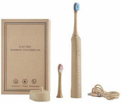 Ecobrush Pro | Bamboe Elektrische Tandenborstel | Duurzame, Milieuvriendelijke Tandenborstel met Natuurlijke Bamboe Handgreep en 3 Poetsstanden