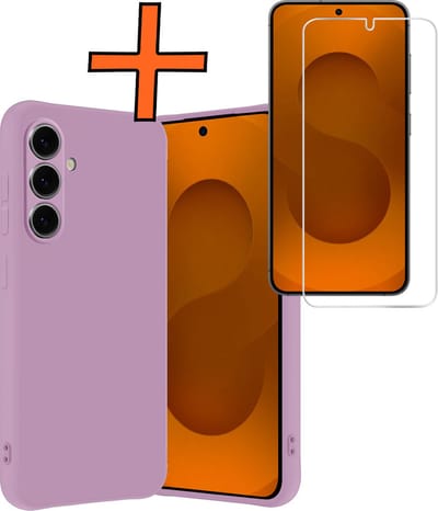 Hoes - Met Screenprotector - Geschikt voor Samsung Galaxy S25 - Sterk & Shockproof - Back Cover - Siliconen Case - Telefoon Hoes - Lila