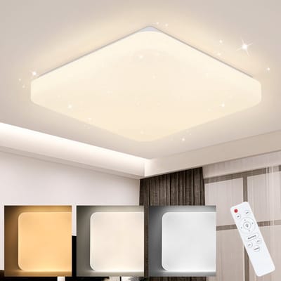 NETTLIFE Plafondlamp LED - 28cm - vierkant - Dimbaar - Moderne Keukenverlichting - met Sterrenhemelontwerp - Wit - voor Slaapkamer | Studeerkamer | Hotel - 37W