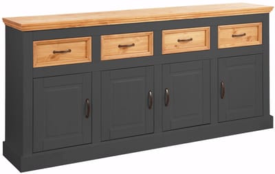 Selma Dressoir met 4 Deuren en 4 Lades - Massief Grenenhout - 192 cm- Antraciet