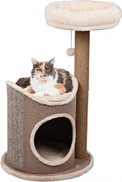 Krabton voor katten – Krabton met Krabpaal George Beige & Naturel & Lichtbruin L – 68x49x90 cm – luxe krabmeubel met 2 verdiepingen en extra krabpaal – Flamingo