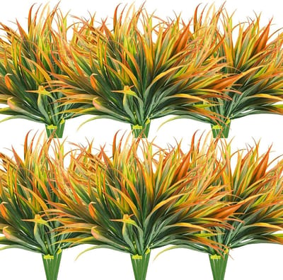 Kunstgras Stengels - Nep Gras - Buiten Decoratie - UV Bestendig - 12 Stuks - Geel