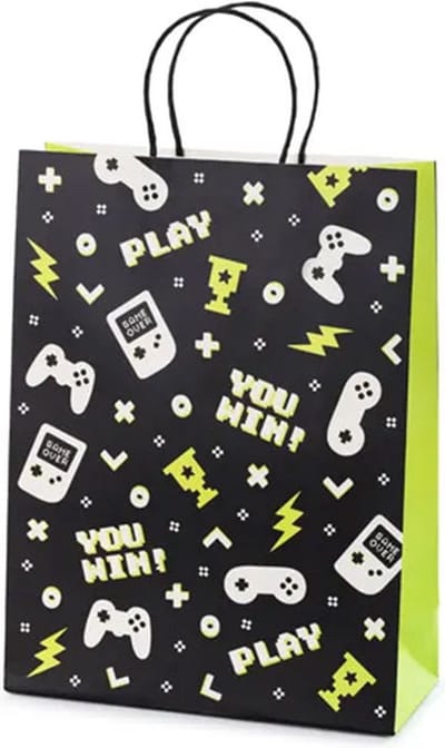 PartyDeco - Papieren tasje gamepads - 10 x 24 x 32 cm
