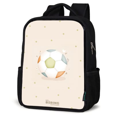 NoBoringSuitcases.com® - Rugzak zwart - Schooltas jongen & meisje - Voetbal in beige pastel kleuren - Rugtas voor school - Boekentas kind - Schoolrugzak - Kinderrugzak