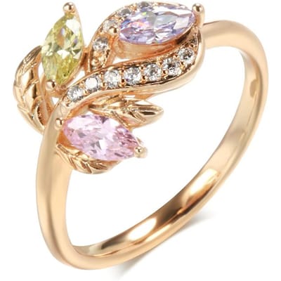Nouvelle Bague Fleur Cristal Or Rose Pour Femmes Mode Coloré Zircon Naturel Anneaux Bijoux Fins Mariage Cadeau Mariée 9 beige