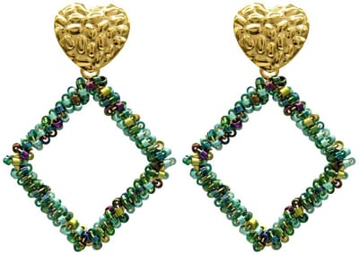Oorbellen - Hart met Glaskralen - RVS - 5 cm - Groen – valentijn – cadeau
