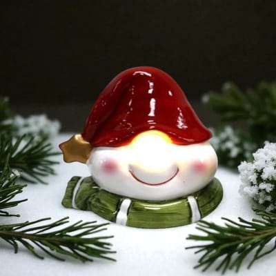 Beeldje sneeuwpop met LED verlichting in neus - Kerstdecoratie