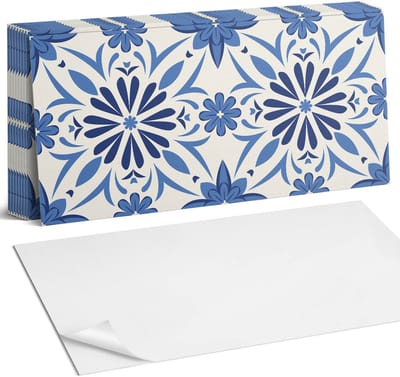 Coloray Plaktegels - Bloemenpatroon op de achtergrond Zelfklevende Wandtegels - 40 cm x 20 cm - Blauw Plaktegels - 10 stuks - Rechthoek PVC Tegels - Plaktegels Badkamer - Vloertegels Zelfklevend - Vinyl Tegels Zelfklevend - Portugese Tegels