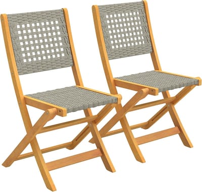 Tuinstoelen set - Balkonstoelen klapstoelen - Buiten zitten - FSC acaciahout rotan - Set van 2 - Grijs