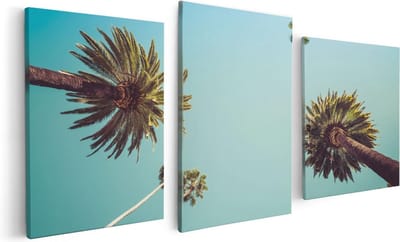 Artaza Canvas Schilderij Drieluik Palmbomen met Bladeren in de Lucht - 120x60 - Foto Op Canvas - Canvas Print