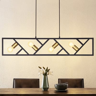 Glitzerlife - Hanglampen - Modern industrieel design - 4xE27 - Verstelbare hoogte - Metaal ijzer - Ø100cm - Zwart - Hanglampen eetkamer industrieel woonkamer