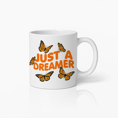 Just a Dreamer Mok 330 ml – Witte Vlinder Inspirerende Quote Beker