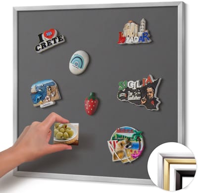 Wallfluent - Grijs Magnetisch Bord in Verschillende Kleuren - 50 cm x 50 cm - Magneetbord met Zilveren Frame - Kleur donkergrijs - Design Magneetbord met Frame - Memobord voor Keuken - Magnetisch Bord Muurbevestiging