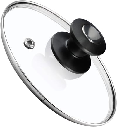 KADAX Pandeksel, universeel deksel van glas met zwarte en zilveren handgreep, hittebestendig deksel in verschillende maten, pannendeksel, glazen deksel voor pot, pan (18 cm)