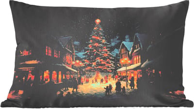 Sierkussens - Kussentjes Woonkamer - 60x40 cm - Kerstfeest - Dorp - Donker