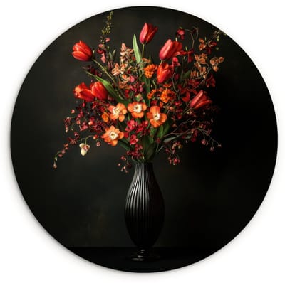 WallCircle® Wandcirkel 120x120 cm - Muurcirkel Bloemen - Takken - Boeket - Muurdecoratie woonkamer - Wanddecoratie slaapkamer - Kamer decoratie accessoires - Ronde schilderijen XXL