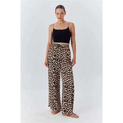 Hoge Taille Luipaardprint Wijde Pantalon