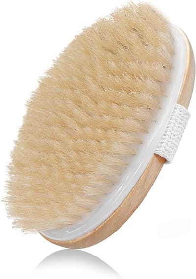 lichaamsborstel, doucheborstel met natuurlijke haren, droog borstelende rugscrubber voor exfoli毛ren, massage, verbetering van de bloedsomloop, cellulitis