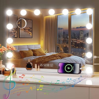 Verlichte Make-upspiegel - Grote Spiegel - Make-up Aanbrengen - Met 15 Dimbare LED's - 58 x 46 cm - Wit