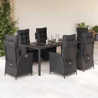 vidaXL - 7-delige - Tuinset - met - kussens - poly - rattan - zwart