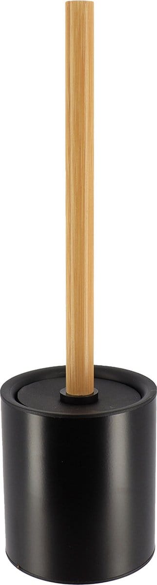 Tendance Badkamer toiletborstel met houder 103 series - zwart - 10 x 37 cm - metaal/bamboe hout