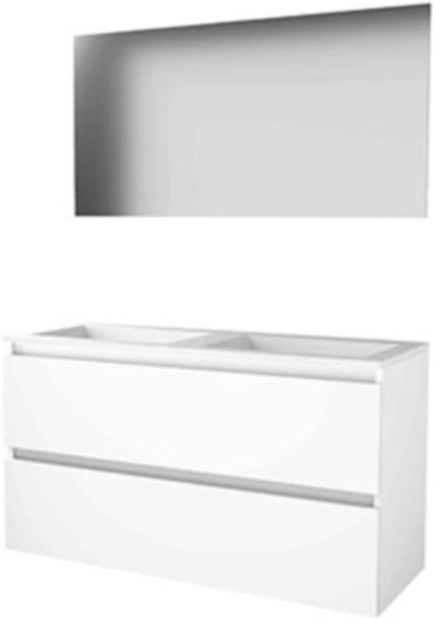 Basic-Line Ultimate 46 Badkamermeubelset - 120 x 46 cm - Greeploos - 2 Lades - Acryl Wastafel - Zonder Kraangat - Spiegel met Indirecte LED Verlichting - Ice White