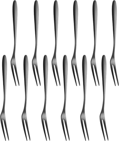 House of Husk Dessertvorken - Cocktailprikkers- Herbruikbaar - Fruit - Snack - Vorkjes - Taartvorkjes - RVS - Zwart- Set van 12