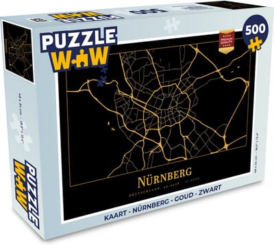 Puzzel Kaart - Nürnberg - Goud - Zwart - Legpuzzel - Puzzel 500 stukjes