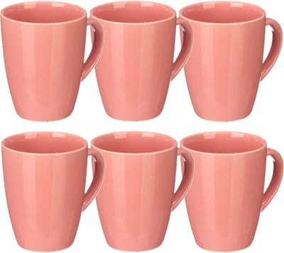 Vessia Design koffie mokken/bekers met oor - 6x stuks - roze - keramiek - 330 ml