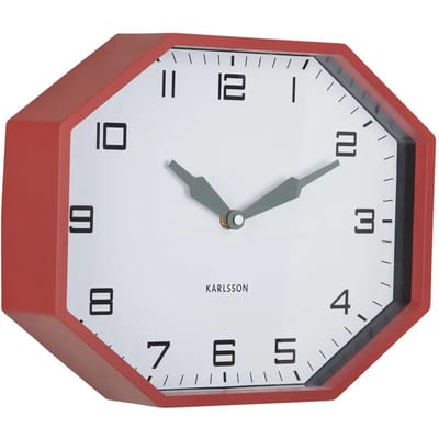 Karlsson Wandklok Modern Factory Octagon - Rood - 32x32x26cm - Wandklok Modern
