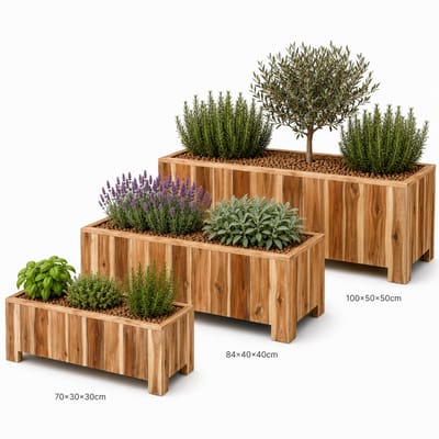 Storm Plantenbak Rechthoekig Set van 3 - S/M/L - Naturel Geolied - Acaciahout FSC - voor Binnen, Buiten en Balkon