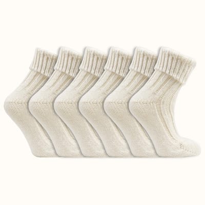 6 Paar - Socks4Fun - Wollen sokken - Omslag boord - Met alpacawol - Wit & Taupe - Maat 35-38