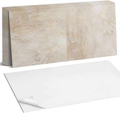 Coloray Plaktegels - Natuursteenpatroon Zelfklevende Wandtegels - 40 cm x 20 cm - Beige Plaktegels - 10 stuks - Rechthoek PVC Tegels - Plaktegels Badkamer - Vloertegels Zelfklevend - Vinyl Tegels - Portugese Tegels