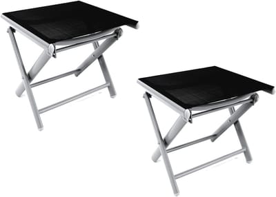 Set van 2 inklapbare tuinstoelen met voetenbank - Weerbestendige aluminium tuinmeubelen