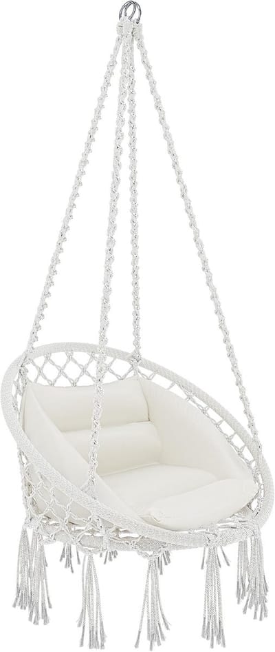 Hangstoel Katoen Touw - Macramé Stoel - Buiten Ontspannen - Stalen Frame - 160 kg Capaciteit - Beige