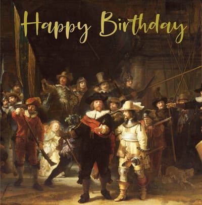 Museum Life Wenskaart - ML03 - Rembrandt - Nachtwacht - Happy Birtday