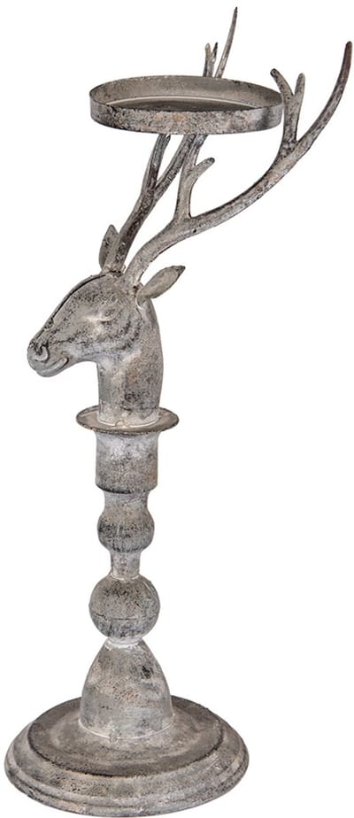 Clayre & Eef Kandelaar Hert 17x14x42 cm Grijs Metaal