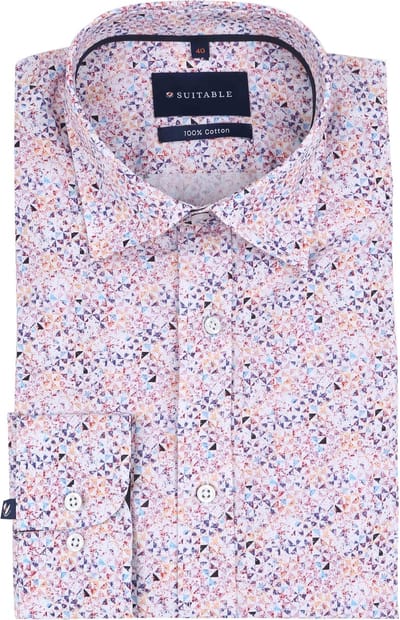 Suitable Overhemd Mosaic Print Roze - Maat 43 - Heren - Overhemden Formeel