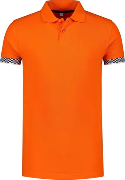 Lemon & Soda unisex polo met korte mouwen. In de kleur oranje met een contrast mouw in de maat M.