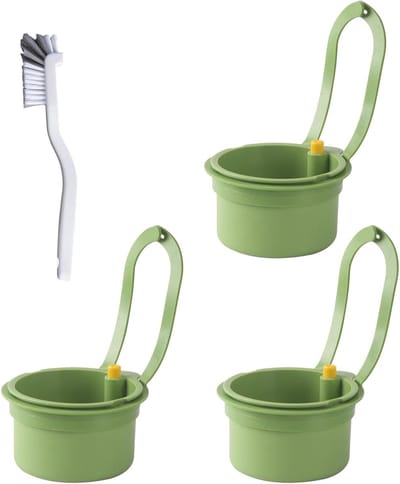 Praktische Afvoerzeef voor Keuken, Plastic Filter met Hangmechanisme en Reinigingsborstel, Set van 3, Groen, Voor Eenvoudig Afvoeren en Opslaan