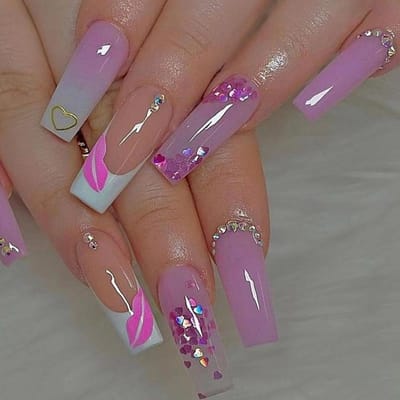 Ongle de Ballet Mi-Long Pailleté, Nail Art Étincelant Lèvre Rouge, Magnifique Patch d'Ongle Faux Blanchissant pour Femme rose