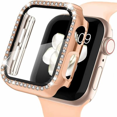 Strap-it Diamond Case - Geschikt voor Apple Watch case - Hoesje geschikt voor Apple Watch 4/5/6/SE case - Rose gold - iWatch cover voor maat 40 mm