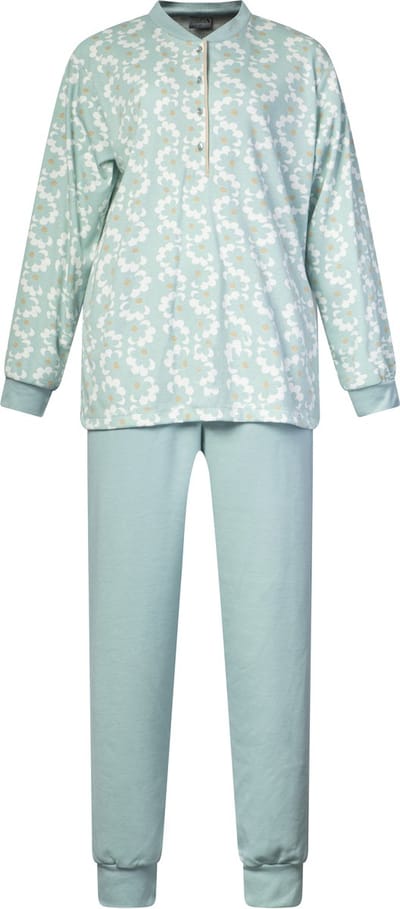 Lunatex - warme dames pyjama 124257 - aangeruwd interlock - groen - maat S