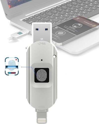 Biometrische USB-stick - Vingerafdruk stick Geheugenstick - Beveiligde opslag - 64 Vingerafdrukken - 512GB - Zilver