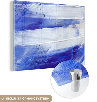 MuchoWow® Glasschilderij 120x90 cm - Schilderij acrylglas - Verf - Design - Blauw - Foto op glas - Schilderijen