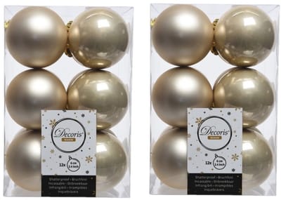 Decoris Kerstballen - 84x - licht parel/champagne - 6 cm - kunststof - mat/glans - kerstversiering - kerst