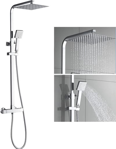 Auralum Max Regendouche met Thermostaatkraan - Thermostatische Douchekolom - RVS - 25 cm Vierkante Douchekop - Hoogte Verstelbaar 75-127 cm - Chroom